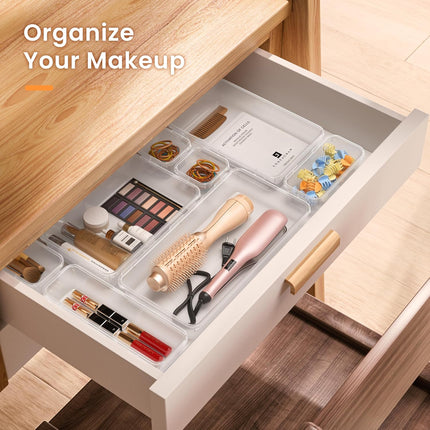 Clear 5-Size Drawer Organizer for Makeup, Bathroom, Desk and Tool Trays
