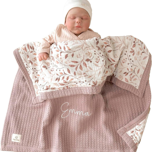 Personalized Baby Blanket with Name - 100% Organic Cotton Custom Knit Newborn Gift