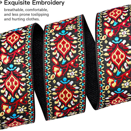 Jacquard Embroidered Guitar Strap with Cowhide Leather Ends