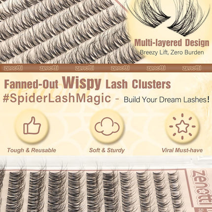 Spider Lashes Cluster Kit, Wispy D Curl Lash Clusters 8-16mm