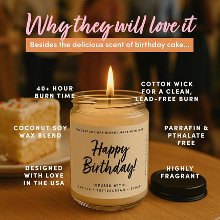 Happy Birthday Vanilla Buttercream Soy Jar Candle for Women, 9 oz