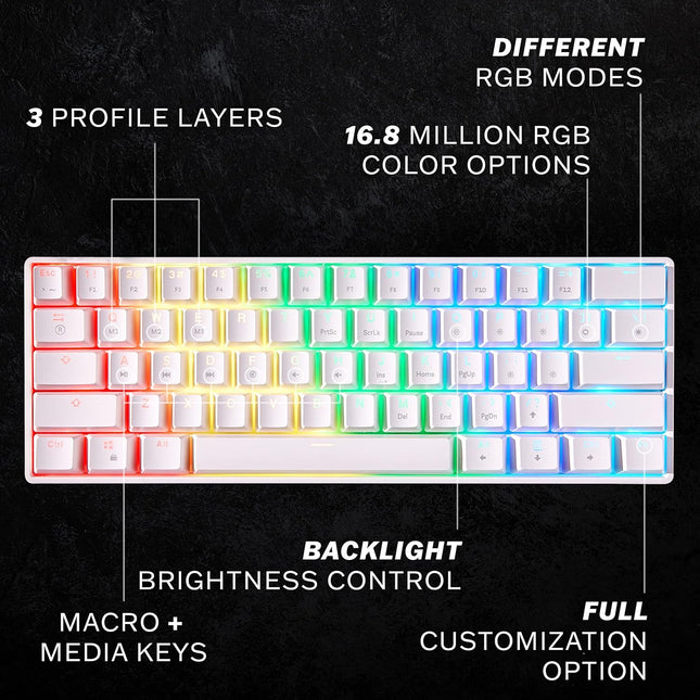 GK61 61-Key Wired RGB Mechanical Gaming Keyboard, White