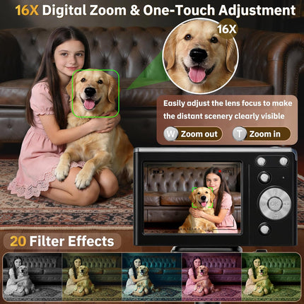 4K Compact Digital Camera with Autofocus, 16X Zoom and 32GB Card