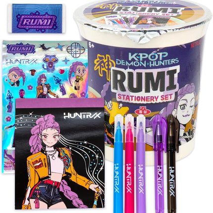 Kpop Demon Hunters Rumi Stationery Set with Mini Notebook, Pens, Markers, Eraser, Stickers and Storage