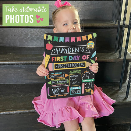 My First Day of School Sign with Markers - 11x14 Reusable Back to School Chalkboard Photo Prop