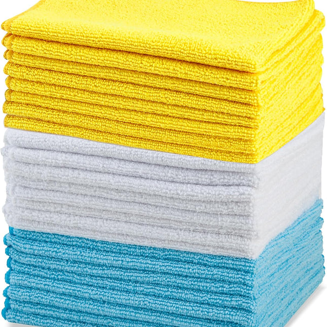 Microfiber Cleaning Cloths, 16 x 12 Inch, Blue White Yellow, Pack of 24