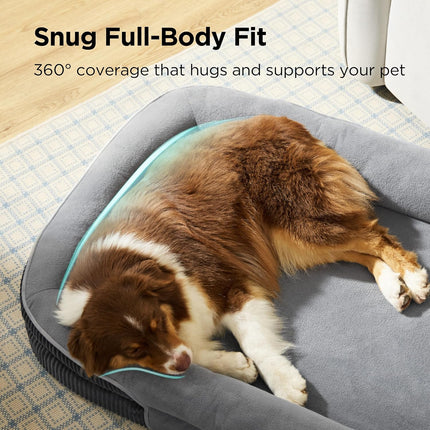 Orthopedic 35-Inch Oval Bolster Dog Bed for Large Senior Dogs, Grey
