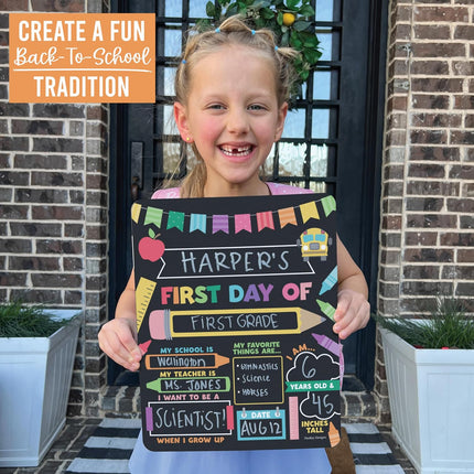 My First Day of School Sign with Markers - 11x14 Reusable Back to School Chalkboard Photo Prop