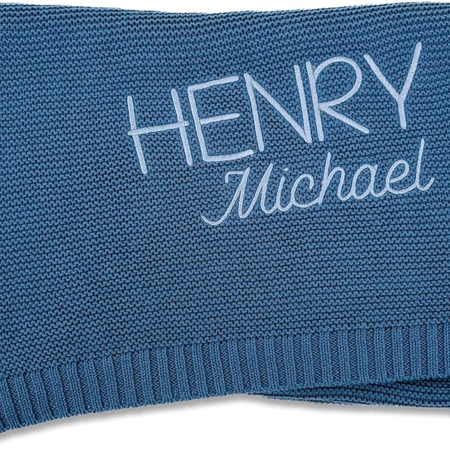 Custom Embroidered Dusty Blue 100% Cotton Baby Receiving Blanket
