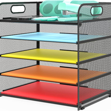 Black 5-Tier Metal Letter Tray Paper Organizer with Handle