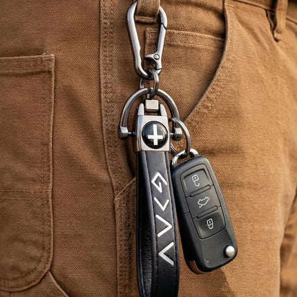 Black Leather Cross Keychain for Men