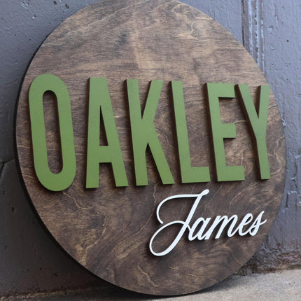 Custom Round Nursery Name Sign, Personalized 3D Wooden Wall Plaque