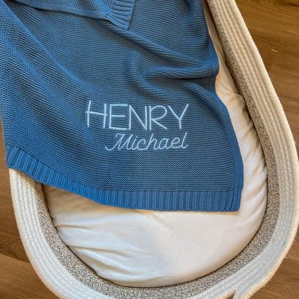 Custom Embroidered Dusty Blue 100% Cotton Baby Receiving Blanket