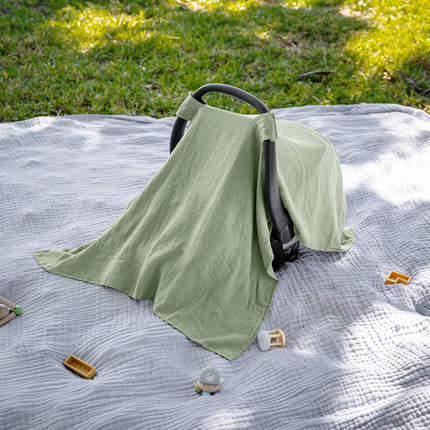 Sage Baby Car Seat Cover - Bamboo Rayon and Muslin Cotton Blend Canopy