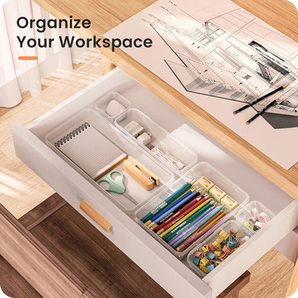 Clear 5-Size Drawer Organizer for Makeup, Bathroom, Desk and Tool Trays