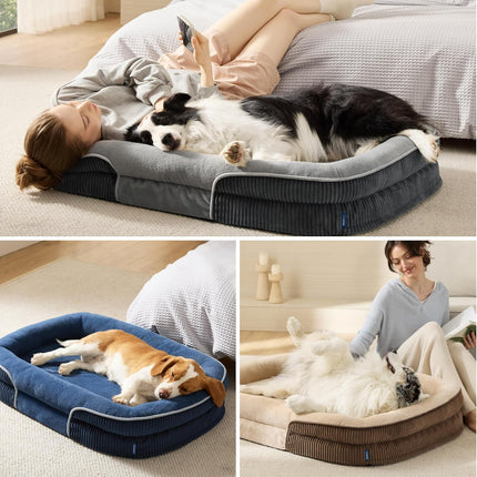 Orthopedic 35-Inch Oval Bolster Dog Bed for Large Senior Dogs, Grey