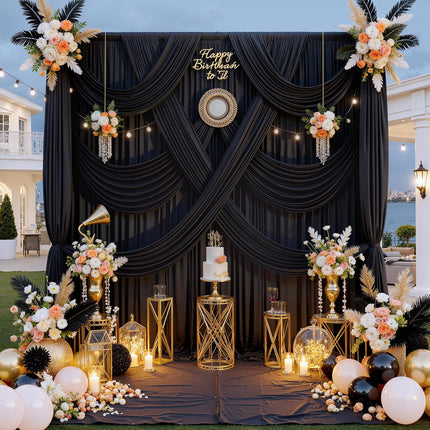 20 ft x 10 ft Wrinkle Free Black Backdrop Curtain Panels