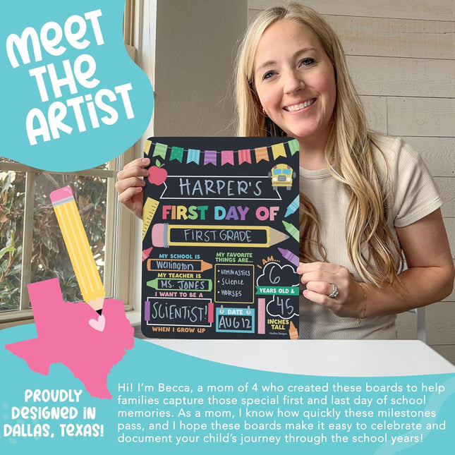 My First Day of School Sign with Markers - 11x14 Reusable Back to School Chalkboard Photo Prop