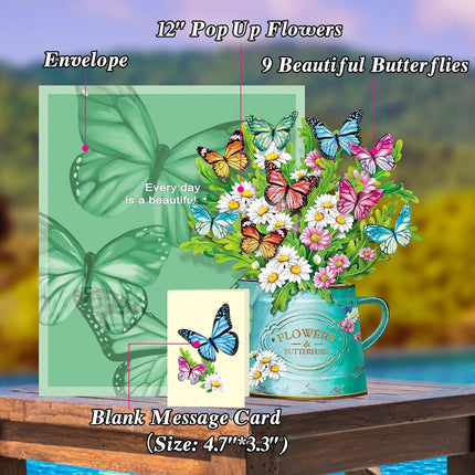 Paper Pop-Up Flower Greeting Card with Note Card and Envelope