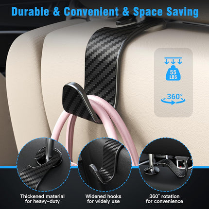 4-Pack Black Checkered Car Headrest Hooks