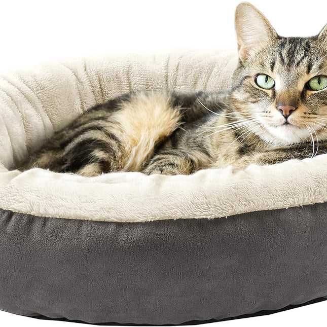 Round Donut Cat and Small Dog Cushion Bed, 20 in, Gray