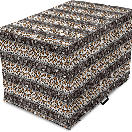 Ambesonne African Dog Crate Cover, Traditional Borders Cheetah Skin with Abstract Spirals and Circles, Easy to Use Pet Kennel Cover for Cats & Medium Dogs, 24 Inch, Pale Coffee Brown White