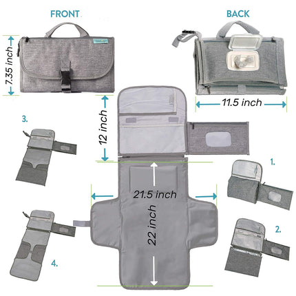 Grey Portable Baby Diaper Changing Pad Travel Kit