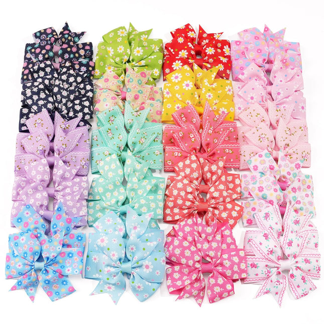 40-Piece 3 Inch Grosgrain Ribbon Pinwheel Hair Bow Alligator Clips for Girls