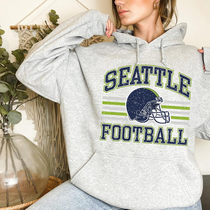 Distressed Seattle Football Sweatshirt - Retro Collegiate Helmet Pullover for Women
