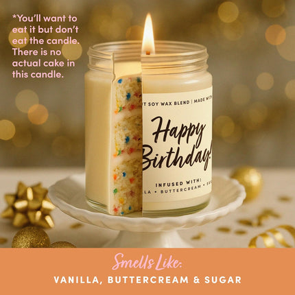 Happy Birthday Vanilla Buttercream Soy Jar Candle for Women, 9 oz