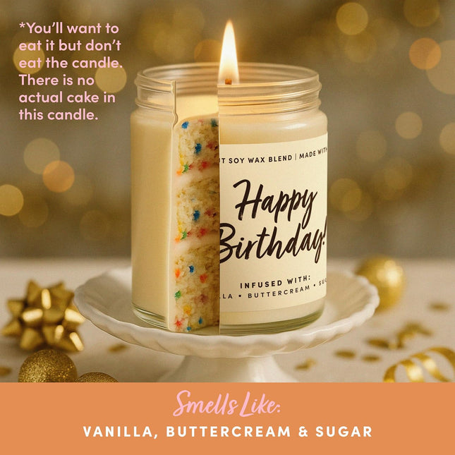 Happy Birthday Vanilla Buttercream Soy Jar Candle for Women, 9 oz