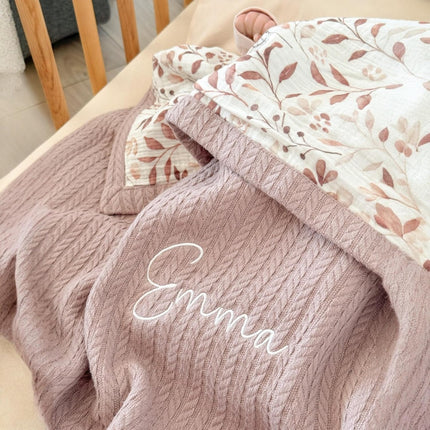 Personalized Baby Blanket with Name - 100% Organic Cotton Custom Knit Newborn Gift