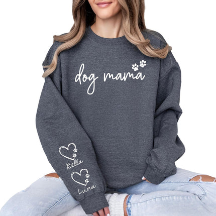 Personalized Dog Mom Sweatshirt with Pet Name Sleeve