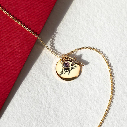 Personalized Name Birthstone Cross Necklace for Women