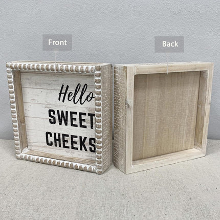 Hello Sweet Cheeks Wooden Framed Bathroom Decor Plaque