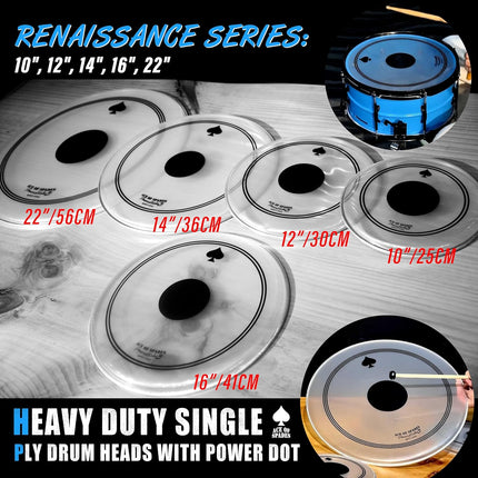 5-Piece Reinforced Drum Head Set – 10-22 Inch with Black Dot
