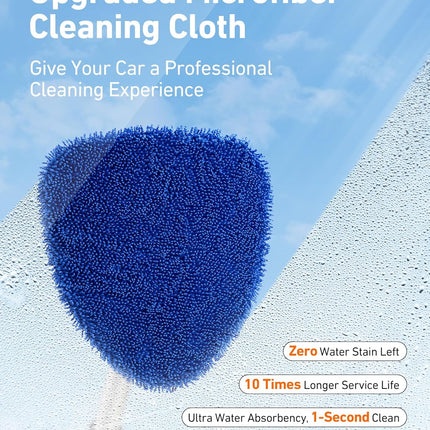 21-Inch Windshield Cleaner Tool with Extendable Handle and 4 Reusable Microfiber Pads, Blue