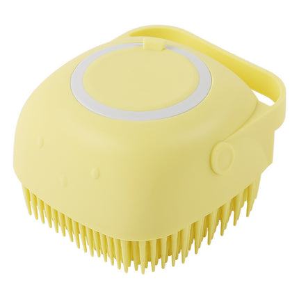 Silicone pet grooming brush with shampoo dispenser for short and long coat pets