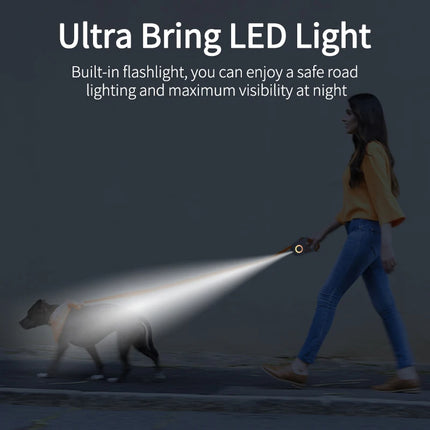 Automatic dog walking rope with luminous cord highlighting durable ABS plastic casing