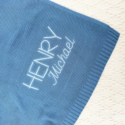 Custom Embroidered Dusty Blue 100% Cotton Baby Receiving Blanket