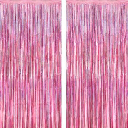 2 Pack Glitter Pink Foil Fringe Backdrop Curtains