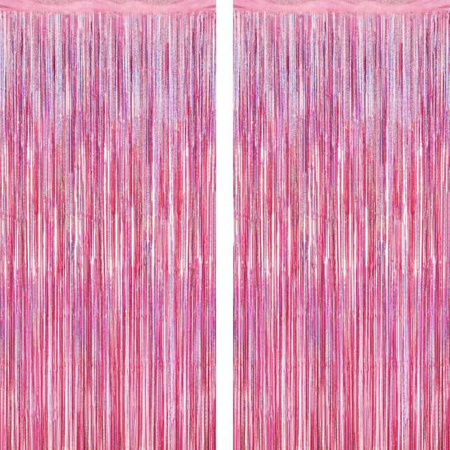 2 Pack Glitter Pink Foil Fringe Backdrop Curtains